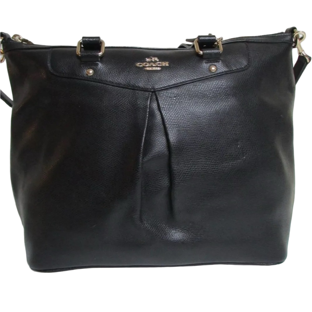 Coach Pleated Leather Tote Navy Blue - Picture 2 of 12
